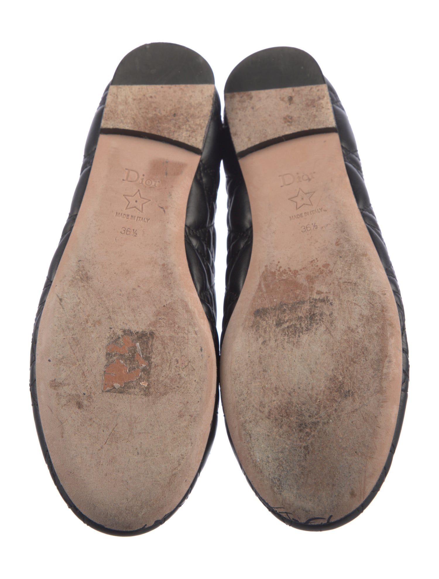 Christian Dior Faux Pearl Accents Leather Flats